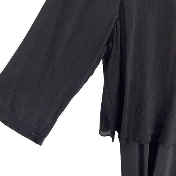 Click Color Me Cotton Womens 3/4 Sleeve Flowy Crinkle Layer Midi Dress Black XXL - Picture 4 of 8